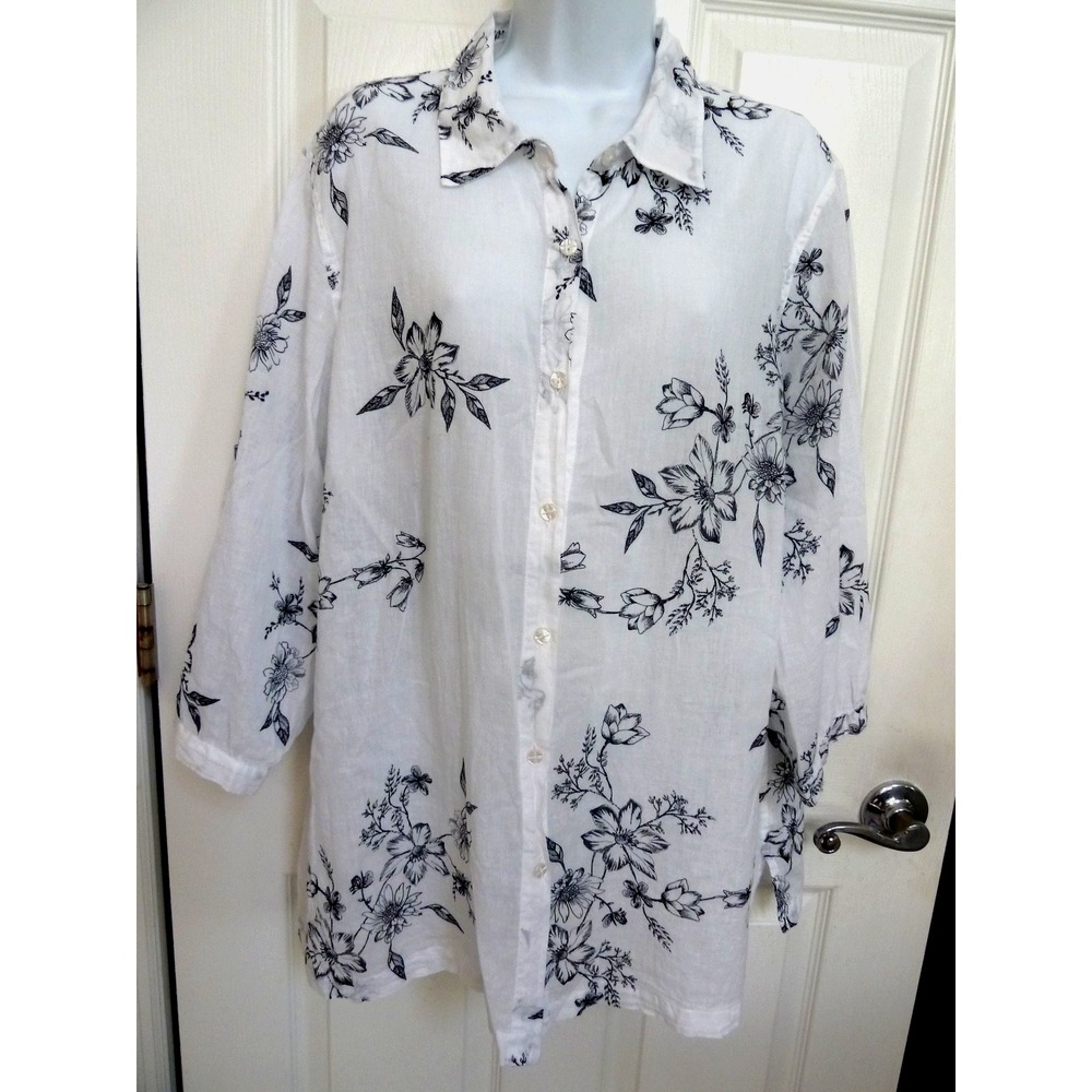 *SAG HARBOR WOMAN Sz 1X Lightweight 100% Cotton Balloon Sleeve Blouse Floral*